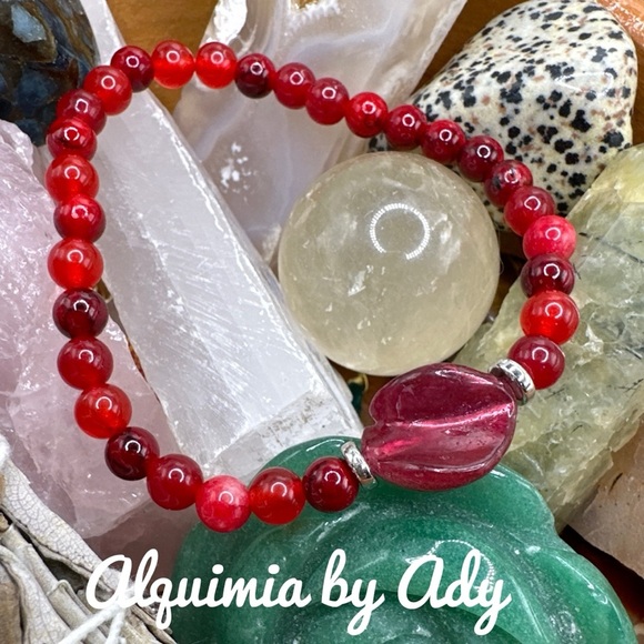 Untreated ruby Coral Jasper beaded bracelet - Picture 1 of 3